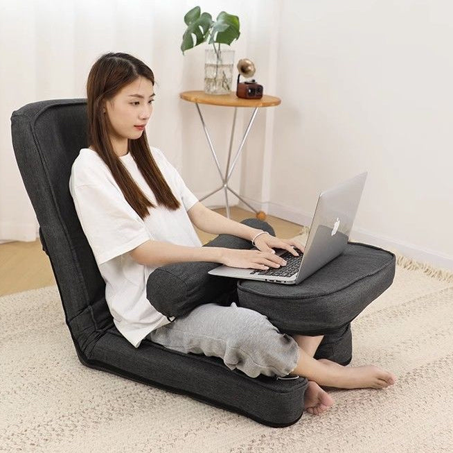 Modern Simplicity Cotton-Linen Square Lazy Sofa Tatami With Adjustable Backrest & Foldable Table For Bedroom & Bay Window