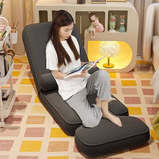 Modern Simplicity Cotton-Linen Square Lazy Sofa Tatami With Adjustable Backrest & Foldable Table For Bedroom & Bay Window