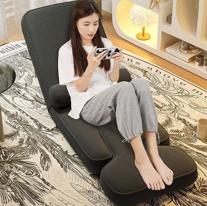 Modern Simplicity Cotton-Linen Square Lazy Sofa Tatami With Adjustable Backrest & Foldable Table For Bedroom & Bay Window