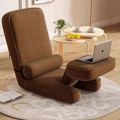 Modern Simplicity Cotton-Linen Square Lazy Sofa Tatami With Adjustable Backrest & Foldable Table For Bedroom & Bay Window