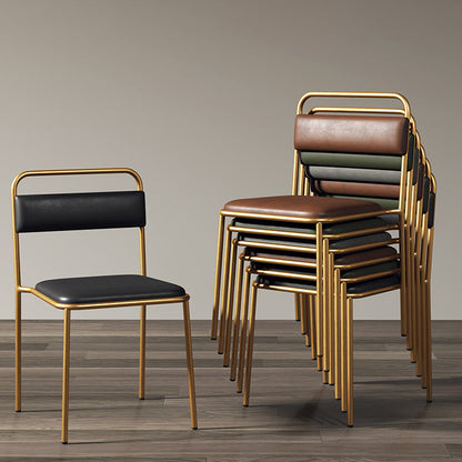 Contemporary Scandinavian Iron Leather Velvet Square Dining Chair Backrest Stackable For Dining Room