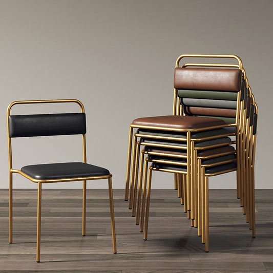 Contemporary Scandinavian Iron Leather Velvet Square Dining Chair Backrest Stackable For Dining Room