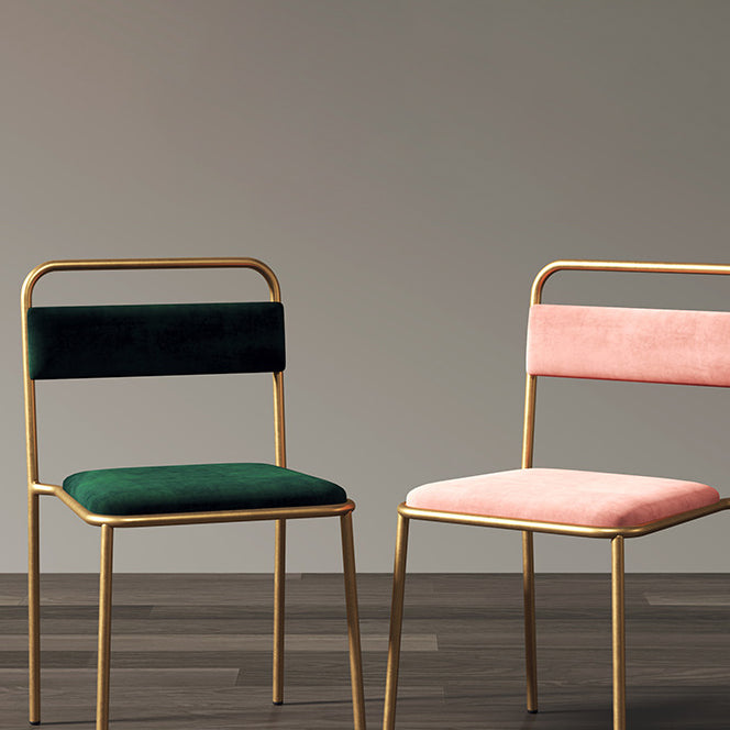 Contemporary Scandinavian Iron Leather Velvet Square Dining Chair Backrest Stackable For Dining Room