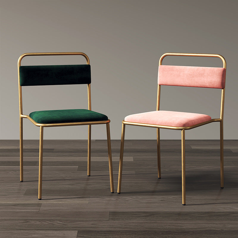 Contemporary Scandinavian Iron Leather Velvet Square Dining Chair Backrest Stackable For Dining Room