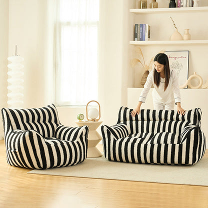 Contemporary Scandinavian Teddy Fleece EPS Striped Square Lazy Sofa Footrest Backrest Armrest For Living Room And Bedroom