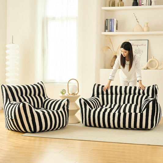 Contemporary Scandinavian Teddy Fleece EPS Striped Square Lazy Sofa Footrest Backrest Armrest For Living Room And Bedroom