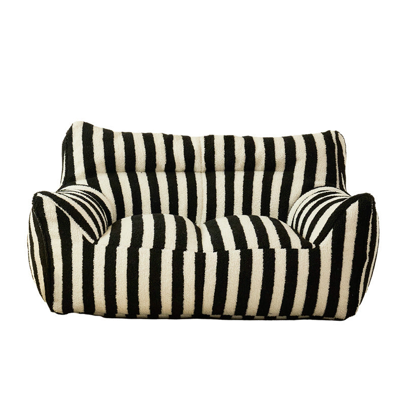 Contemporary Scandinavian Teddy Fleece EPS Striped Square Lazy Sofa Footrest Backrest Armrest For Living Room And Bedroom