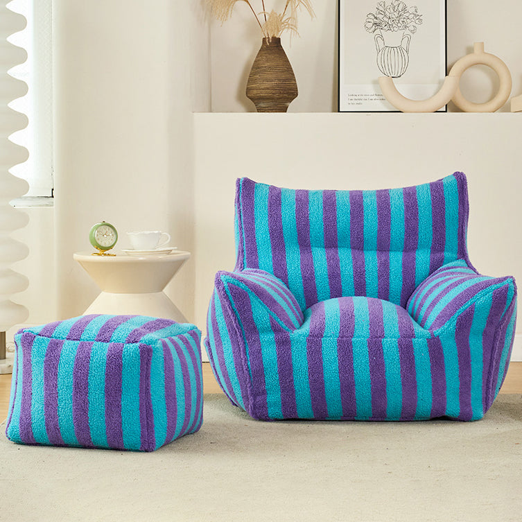 Contemporary Scandinavian Teddy Fleece EPS Striped Square Lazy Sofa Footrest Backrest Armrest For Living Room And Bedroom