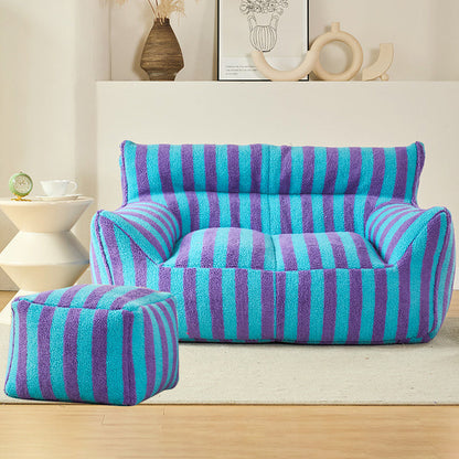 Contemporary Scandinavian Teddy Fleece EPS Striped Square Lazy Sofa Footrest Backrest Armrest For Living Room And Bedroom