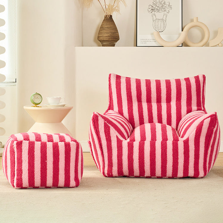 Contemporary Scandinavian Teddy Fleece EPS Striped Square Lazy Sofa Footrest Backrest Armrest For Living Room And Bedroom