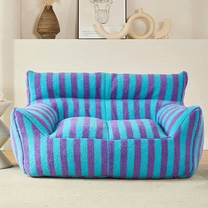 Contemporary Scandinavian Teddy Fleece EPS Striped Square Lazy Sofa Footrest Backrest Armrest For Living Room And Bedroom