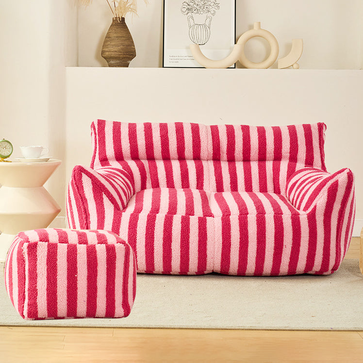 Contemporary Scandinavian Teddy Fleece EPS Striped Square Lazy Sofa Footrest Backrest Armrest For Living Room And Bedroom