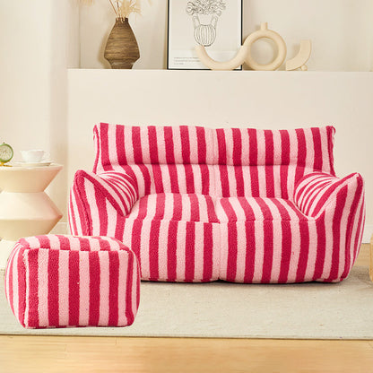 Contemporary Scandinavian Teddy Fleece EPS Striped Square Lazy Sofa Footrest Backrest Armrest For Living Room And Bedroom