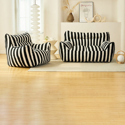 Contemporary Scandinavian Teddy Fleece EPS Striped Square Lazy Sofa Footrest Backrest Armrest For Living Room And Bedroom