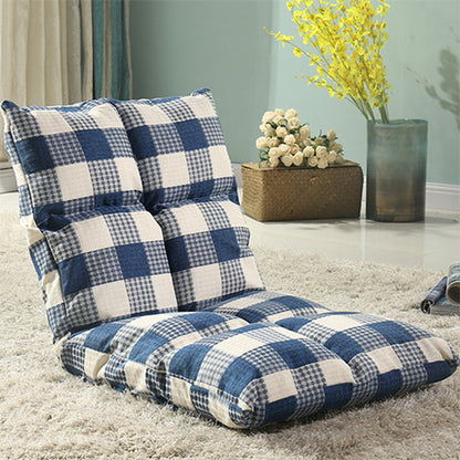 Modern Simplicity Fabric & Cotton Metal Rectangular Checkered Adjustable Backrest Lazy Chair Tatami For Living Room, Bedroom & Bay Window