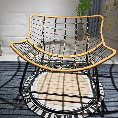 Traditional Farmhouse Weaving Velvet & PE Carbon Steel Nest Rocking Chair With Backrest For Living Room & Bedroom