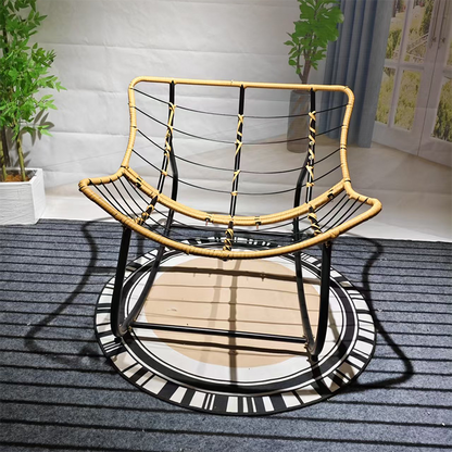 Traditional Farmhouse Weaving Velvet & PE Carbon Steel Nest Rocking Chair With Backrest For Living Room & Bedroom