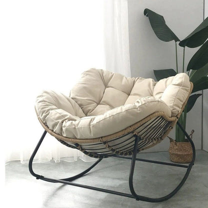 Traditional Farmhouse Weaving Velvet & PE Carbon Steel Nest Rocking Chair With Backrest For Living Room & Bedroom