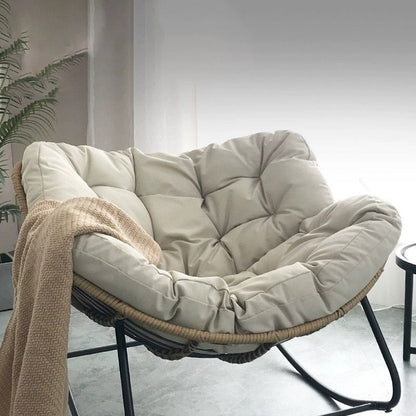 Traditional Farmhouse Weaving Velvet & PE Carbon Steel Nest Rocking Chair With Backrest For Living Room & Bedroom