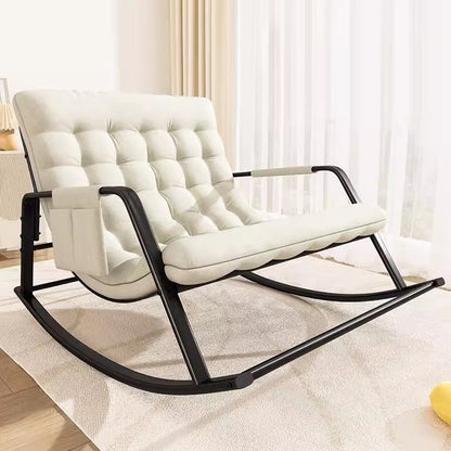 Contemporary Nordic Tech Fabric & Carbon Steel Moon Rocking Chair With Backrest & Armrests For Living Room & Bedroom