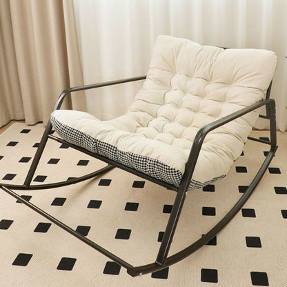 Contemporary Nordic Tech Fabric & Carbon Steel Moon Rocking Chair With Backrest & Armrests For Living Room & Bedroom