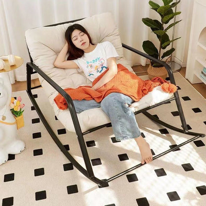 Contemporary Nordic Tech Fabric & Carbon Steel Moon Rocking Chair With Backrest & Armrests For Living Room & Bedroom