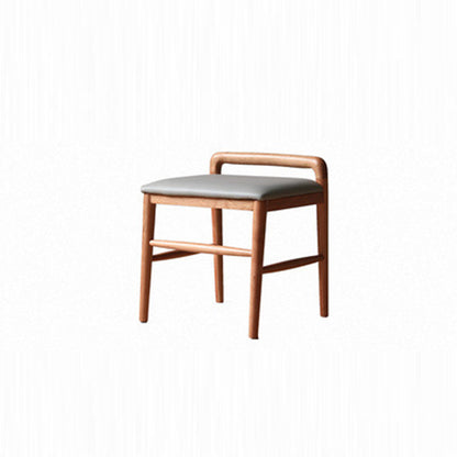 Contemporary Nordic Oak PU Leather Square Vanity Stool With Backrest & Footrest For Bedroom & Dining Room