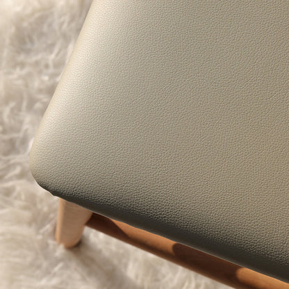 Contemporary Nordic Oak PU Leather Square Vanity Stool With Backrest & Footrest For Bedroom & Dining Room