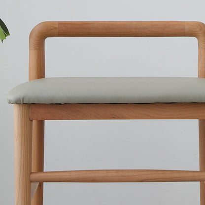 Contemporary Nordic Oak PU Leather Square Vanity Stool With Backrest & Footrest For Bedroom & Dining Room