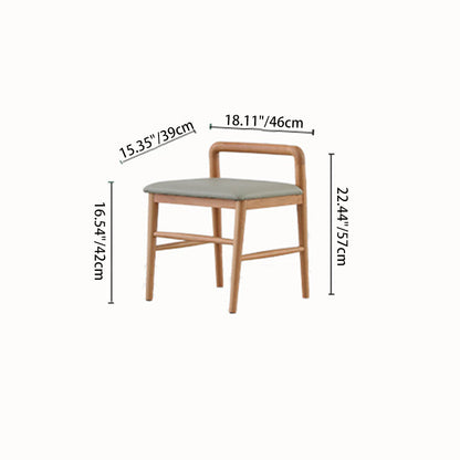 Contemporary Nordic Oak PU Leather Square Vanity Stool With Backrest & Footrest For Bedroom & Dining Room