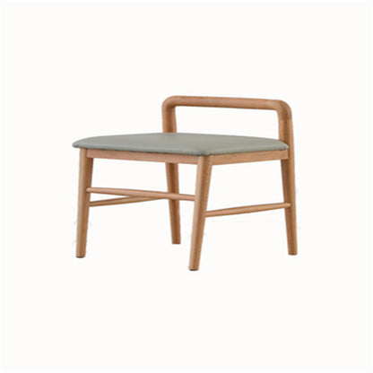Contemporary Nordic Oak PU Leather Square Vanity Stool With Backrest & Footrest For Bedroom & Dining Room