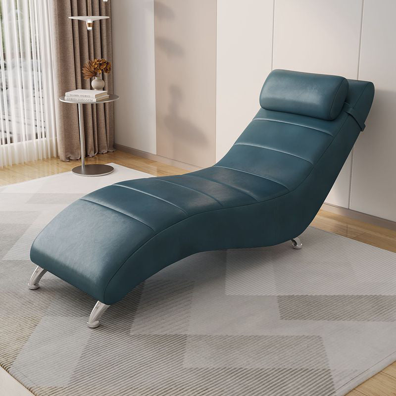 Modern Minimalist Waxed Leather Tech Fabric Wood & Metal Rectangular Recliner With Backrest For Living Room & Bedroom