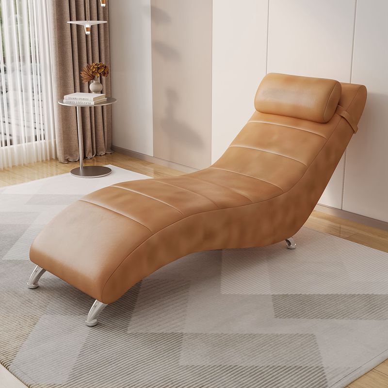Modern Minimalist Waxed Leather Tech Fabric Wood & Metal Rectangular Recliner With Backrest For Living Room & Bedroom