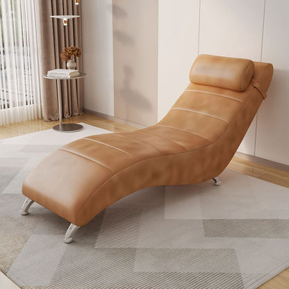 Modern Minimalist Waxed Leather Tech Fabric Wood & Metal Rectangular Recliner With Backrest For Living Room & Bedroom