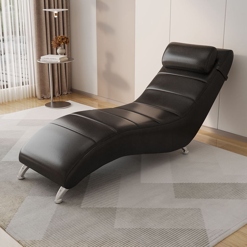 Modern Minimalist Waxed Leather Tech Fabric Wood & Metal Rectangular Recliner With Backrest For Living Room & Bedroom