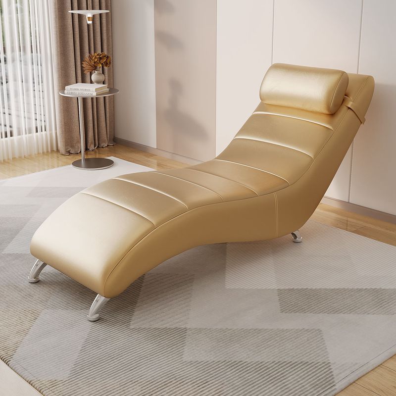 Modern Minimalist Waxed Leather Tech Fabric Wood & Metal Rectangular Recliner With Backrest For Living Room & Bedroom