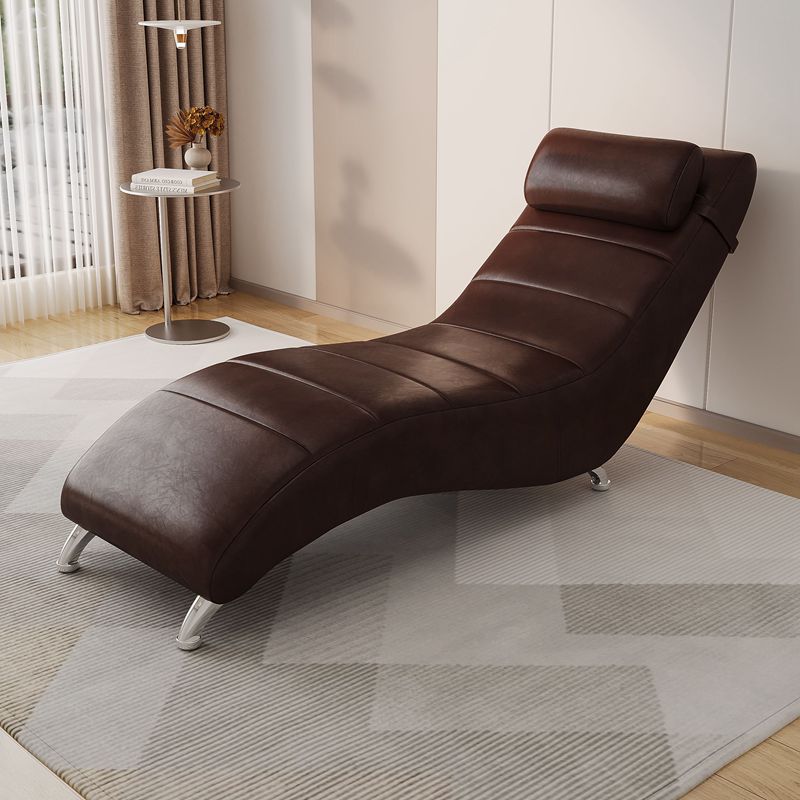 Modern Minimalist Waxed Leather Tech Fabric Wood & Metal Rectangular Recliner With Backrest For Living Room & Bedroom