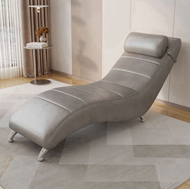 Modern Minimalist Waxed Leather Tech Fabric Wood & Metal Rectangular Recliner With Backrest For Living Room & Bedroom