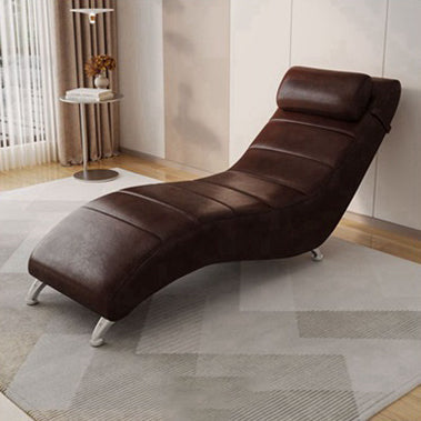 Modern Minimalist Waxed Leather Tech Fabric Wood & Metal Rectangular Recliner With Backrest For Living Room & Bedroom