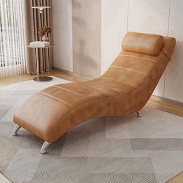 Modern Minimalist Waxed Leather Tech Fabric Wood & Metal Rectangular Recliner With Backrest For Living Room & Bedroom