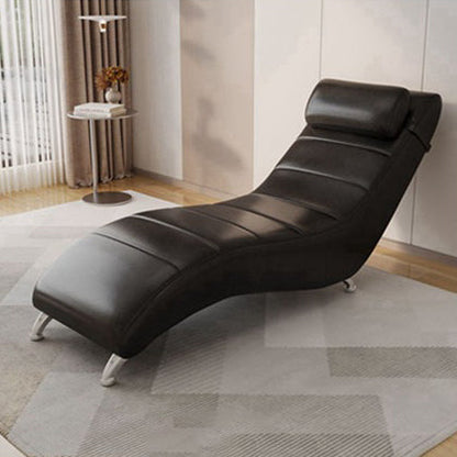 Modern Minimalist Waxed Leather Tech Fabric Wood & Metal Rectangular Recliner With Backrest For Living Room & Bedroom