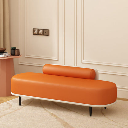 Contemporary Nordic Faux Leather Wood Carbon Steel Oval Storage Bench With Backrest For Bedroom & Entryway