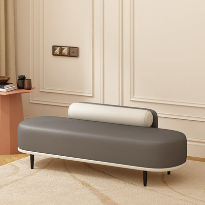 Contemporary Nordic Faux Leather Wood Carbon Steel Oval Storage Bench With Backrest For Bedroom & Entryway
