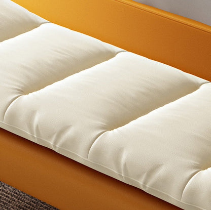 Modern Minimalist Nappa Leather Down Steel & Solid Wood Rectangular Bench For Bedroom & Entryway