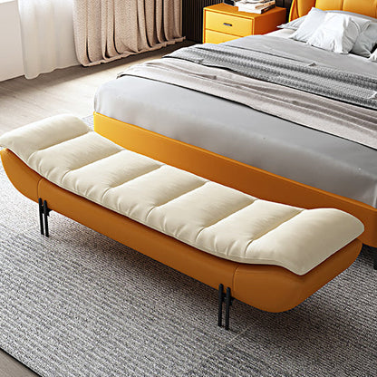 Modern Minimalist Nappa Leather Down Steel & Solid Wood Rectangular Bench For Bedroom & Entryway