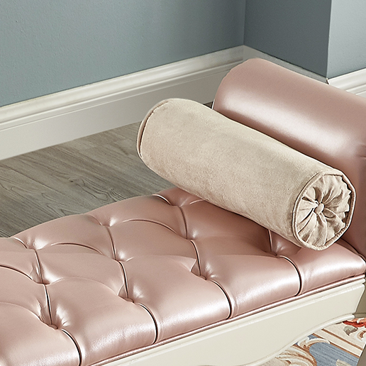 Traditional European Fabric Microfiber Leather & Solid Wood Rectangular Shoe Bench With Armrests For Bedroom