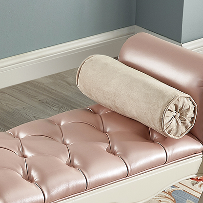 Traditional European Fabric Microfiber Leather & Solid Wood Rectangular Shoe Bench With Armrests For Bedroom