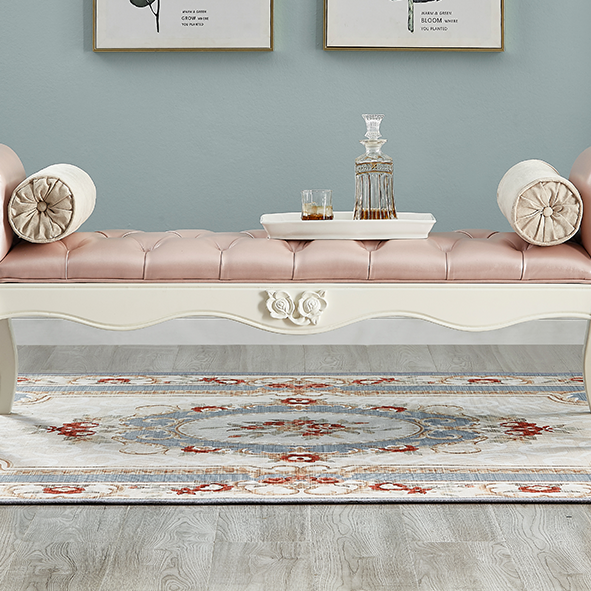 Traditional European Fabric Microfiber Leather & Solid Wood Rectangular Shoe Bench With Armrests For Bedroom