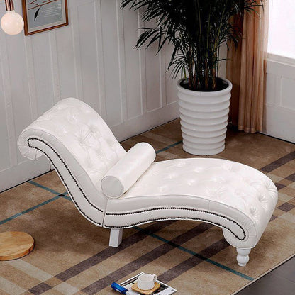 Traditional European Wood Velvet And Leather Curved Chaise Lounge Recliner With Backrest For Living Room And Bedroom