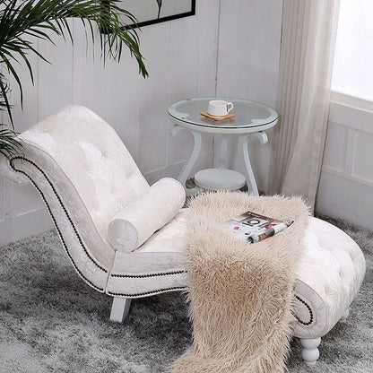 Traditional European Wood Velvet And Leather Curved Chaise Lounge Recliner With Backrest For Living Room And Bedroom